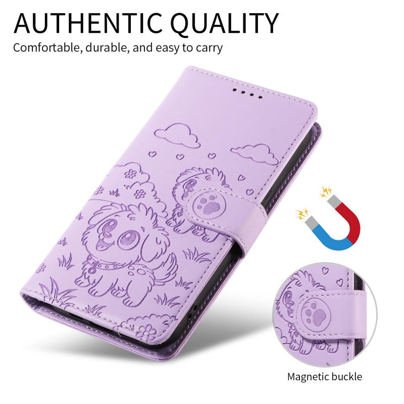 For Realme C63 / C61 / Note 60 Embossed  Dog RFID Blocking Wallet Leather Phone Case(Purple) - Image 3